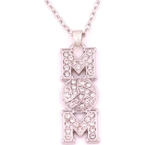 Pendant Necklace Sporty Style MOM Letter Pattern Volleyball Shape Link Chain Sparkling Crystals Zinc Alloy Dropshipping