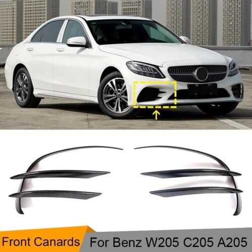 Car Front Bumper Canards for Mercedes-Benz C Class W205 C205 A205 C200 C300 2D 4D 2019 2020 Carbon Fiber Front Fins Canards