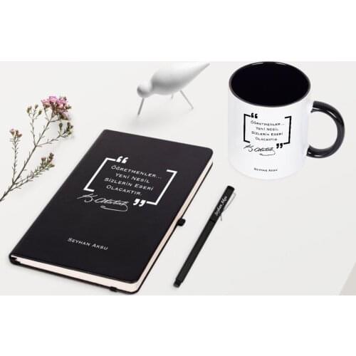 Personalized Ataturk Themed Black Notebook Pen Mug Set-1