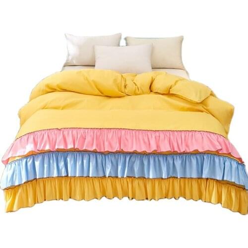 1pc Rainbow Ruffles Duvet Cover Princess Cake Candy Color Quilt Covers Polyester Adult Bedding For Summer 150*200cm Home Textile