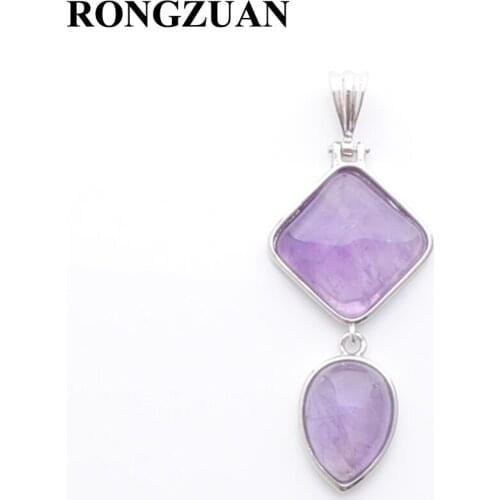 Natural Stone Pendant Square Water Drop Shape Amethysts Bead Geometric Pendulum Pendants Necklace Silver plated chain 18" TN3765