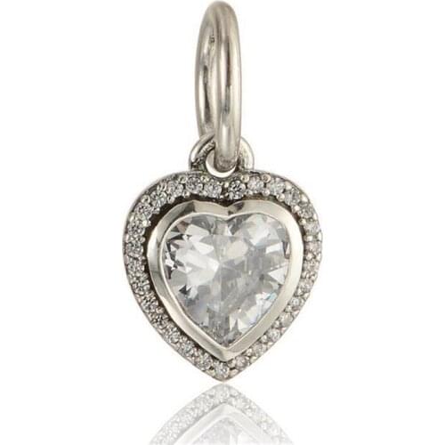 Heart Dangle Clear CZ Beads For Jewelry Making Woman DIY Charms Fits Original Bracelets 925 Sterling Silver Jewelry Bead