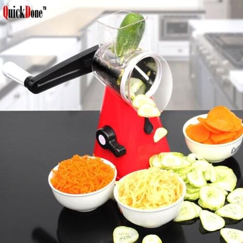 QuickDone Manual Round Mandoline Slicer Vegetable Cutter Potato Julienne Carrot Cheese Grater Stainless Steel Blades AKC6008