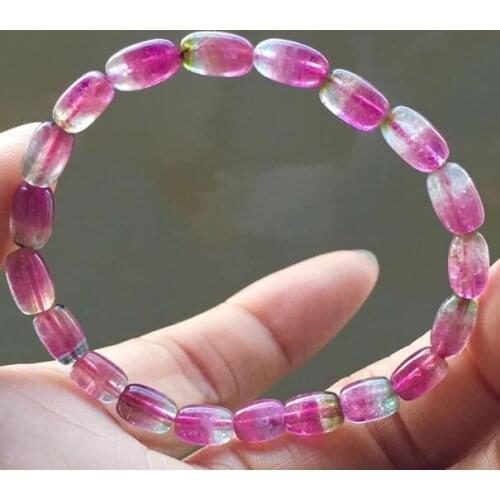Genuine Natural Colorful Tourmaline Quartz Crystal Barrel Women Man Stretch Bracelet AAAA Free Shipping