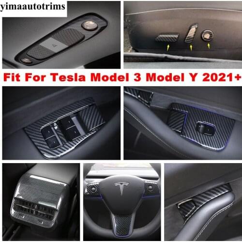 Steering Wheel / Window Lift Button / Air AC Vent Cover Trim ABS Carbon Fiber Look Accessories For Tesla Model 3 Model Y 2021
