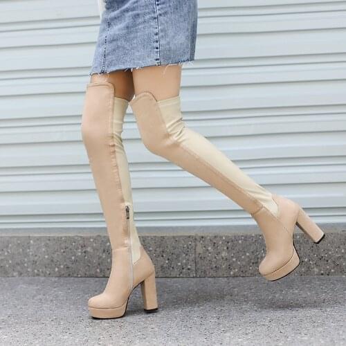 Big size 34-43 New 2021 over the knee boots women faux suede thigh high boots platform slim sexy ladies womens winter boots