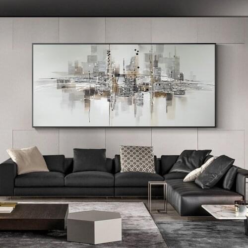 Gray Green Canvas Painting In The Living Room Restaurant Interior Decoration Picture Wall Art Hand Painted Oil Painting
