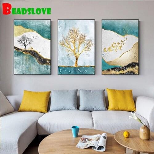 Nordic Golden Tree 5d diy diamond painting cross stitch full square round mosaic abstract diamond embroidery wall art home decor