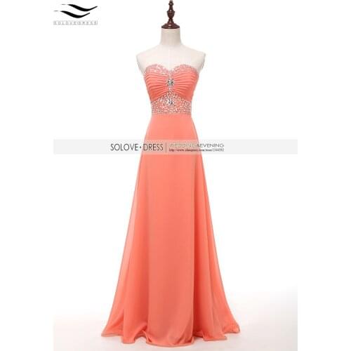 Solvedress Womens A LineFloor Length Formal Long Evening Dress 2016 Pleat Beaded Evening Gown Sweetheart Vestidos De festa SLE04