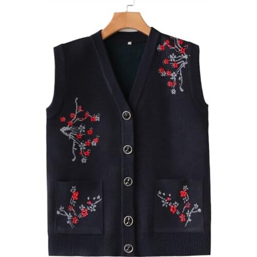 Middle-aged Elderly Mothers Sweater Vest Womens Knitted Sweaters Waistcoat Cardigan Spring Autumn Sleeveless Jacket Outwear W21