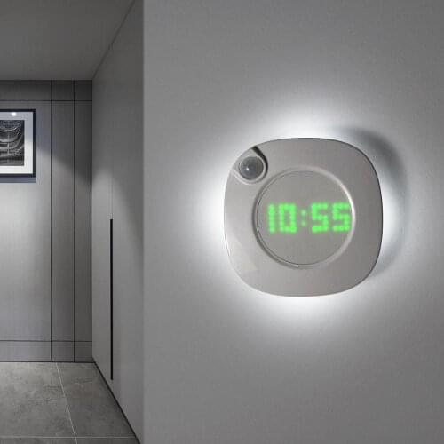 LED Wall Clock Magnet Adjustable Motion Sensor Night Light Bedroom Modern Digital Wall Watch Night Lighting Corridor Lamp Clock