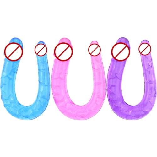 U Shape Double Realistic Dildo Flexible Soft Jelly Vagina Anal Gay Lesbian Artificial Penis Adult Sex Toys For Women Masturbator