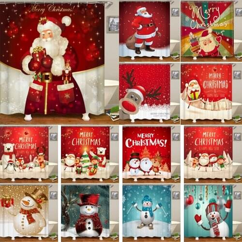 Merry Christmas Santa Claus Snowman Penguin Elk 3D Printed Waterproof Shower Curtain for Bathroom Bath Curtains Home Decoration