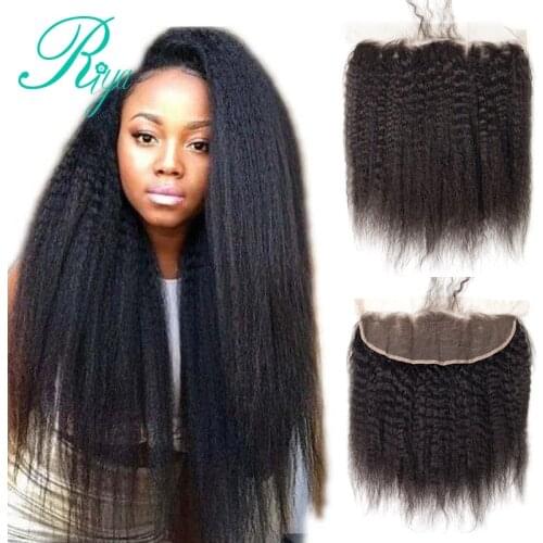Riya Hair Mongolina Kinky Straight Hair Lace Frontal 13X4 Ear To Ear Coarse Yaki Indian Yaki Frontal With Baby Hair Pre-Plucked