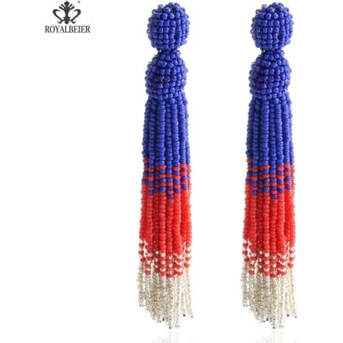 ROYALBEIER New Arrival Latest Women Personality Bead Small Ball Earrings Temperament Long Dangle Drop Tassel For party Jewelry