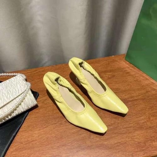 Donna-in 2021 New Autumn Fashion Square Low Heel Women Shoes Luxury Brand Pleated Genuine Leather Stylish Ladies Pumps Lavender