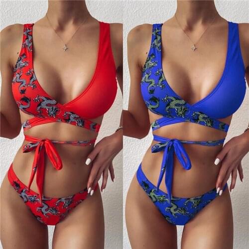 Cross Bandage Print Bandage Sexy Bathing Suit Women 2021 Women Bikini 2 Piece Set Women Swimsuit Bikini Set