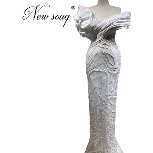 White beaded Mermaid Prom Dress Long Handmade Turkish Robe De Soiree Newest Formal Party Gown Saudi Arabia Evening Dresses Dubai