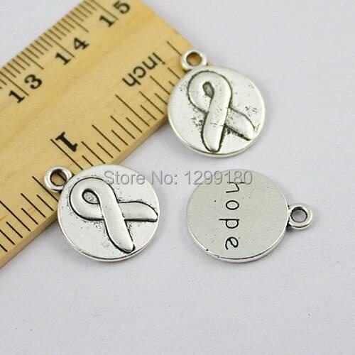 100pcs/lot Silver Tone Charm Pendants with the red ribbon mark and word "hope" Accessory Pendant for Jewelry Making (K00571)