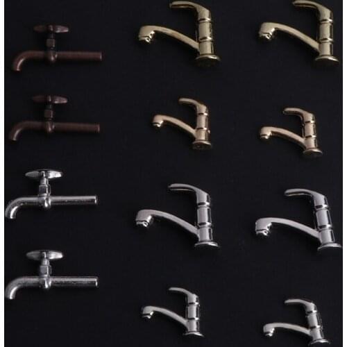 2PCS 1:12 Miniature Metal Water Tap Bathroom Accessories Faucet Dollhouse C63C
