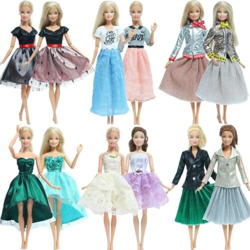 2 Pcs Dress Fashion Doll T-Shirt Shiny Skirt Daily Casual Wear Outfit Accessories for Barbie Doll Clothing Set Dollhouse Toy