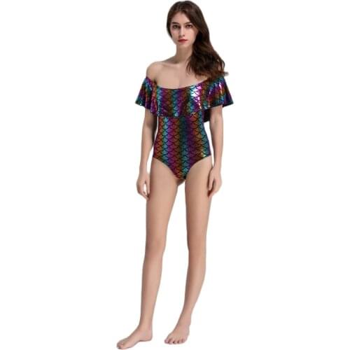 2018 New Mermaid Flouncing Women Swimming Bodysuits Sexy Fishshcale 8 Colors Off Shoulder Frills Swimsuits S To XL