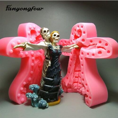 Skull 3D couple silicone mold fondant cake mold resin plaster chocolate candle candy mold free shipping