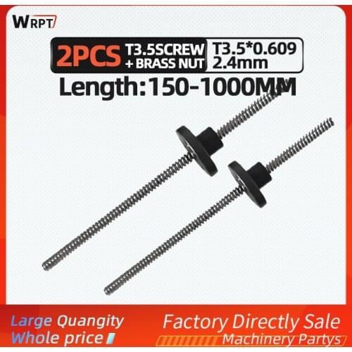 CNC 3D printer 2PCS T3.5 trapezoidal rod lead screw thread 3.5mm lead 0.609/2.4mm with brass nut, L = 150MM-1000MM