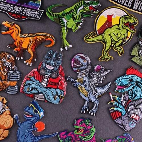 DIY Jurassic Park Patch Embroidered Patches For Clothing Dinosaur Stripe Patch Iron on Patches On Clothes Applique Punk Badges