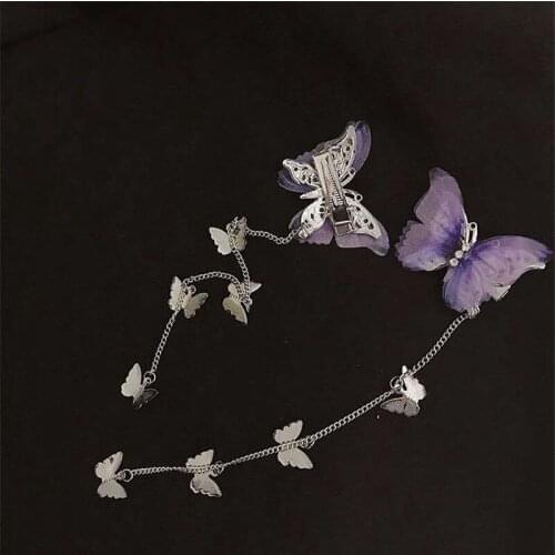 Long Hair Clips Elegant Metal Tassel Yarn Butterfly Hairpins Hair Accessories For Women Fashion Party