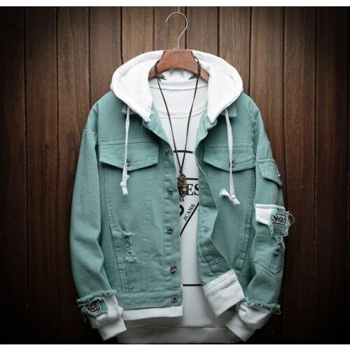 Men Hooded Denim Jackets Jean Coats New Spring Autumn Men Holes Casual Denim Coats and Jackets Loose Jean Jackets Size 4XL