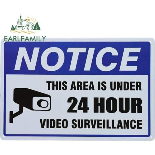 EARLFAMILY 13cm x 8.6cm for Warning 24 Hour Video Surveillance Sign Waterproof Car Stickers Camper Decal Windshield Decals Decor