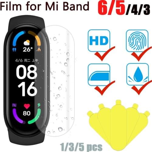 5Pcs Hydrogel Protective Film for Mi Band 6 5 Protection Film Cover for Xiaomi Band 4/3 TPU Screen Protector MiBand Accessories