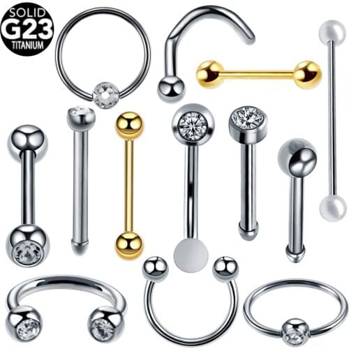 1PC G23 Titanium Nose Studs Lip Piercings Tongue Ear Piercings Captive Bead Ring Pussy Ring Horseshoe Nipple Vagina Piercing