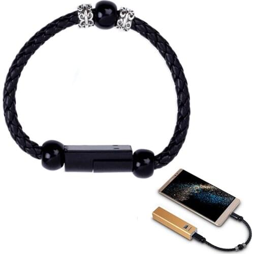Type C USB Leather Braided Bracelet Charger Cable For Samsung Huawei P30 Fashion Portable Mini Micro USB Cord For Android Phones