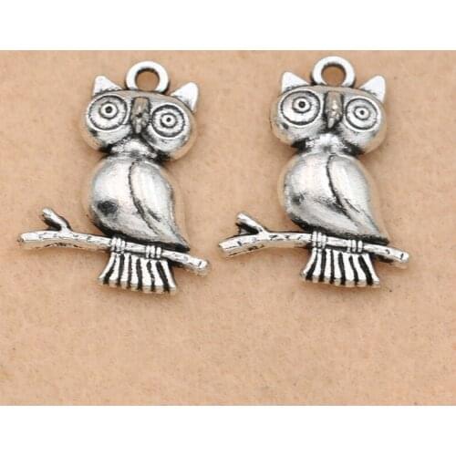 KJjewel Tibetan Silver Plated Owl Charms Pendants Jewelry DIY Findings Jewelry Making Bracelet Accessories 23x17mm
