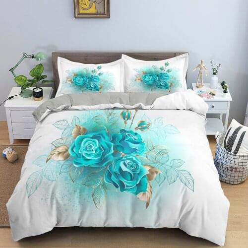 Blue Rose Floral Bedding Sets Duvet Cover Bedclothes Twin/Queen/King Size for Kids Bed Room for Kids Girls Beding