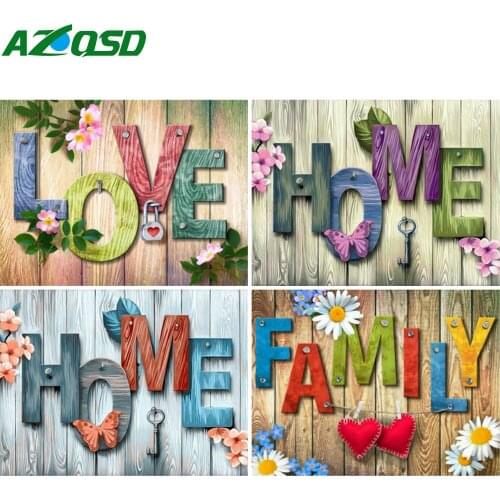 AZQSD Full Square Diamond Embroidery Love Family Mosaic Rhinestones Diamond Painting Text Cross Stitch Needlework Home Decor