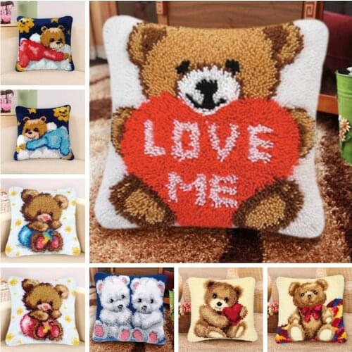 Bear Latch Hook Kits Diy Smyrna Knooppakket Klink Haak Kleed Bloemen Latch Hook Pillow Cross Stitch Pillows Foamiran For Flower