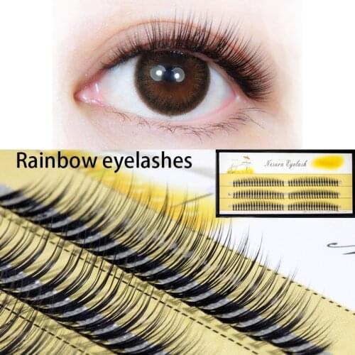 7-11mm Natural Soft 6D False Eyelash Extension 10D Deluxe Lashes Rainbow Fake EyelashesCluster Fake Lashes individual makeup Ey