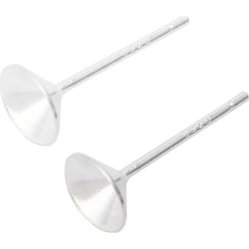 MINGXUAN 10pcs 925 Sterling Silver Earrings Settings 4mm/6mm Blank Round Base Cabochon Stud Ear Bowl Base Pure Ear jewelry DIY