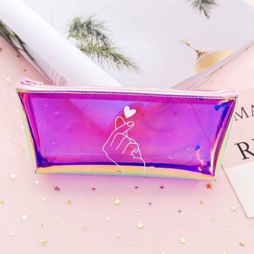 Creative PVC Laser Colorful Pencil Case Kawaii Fantastic Cosmetic Pen Storage Bag Organizer Officce School Stationery Supply