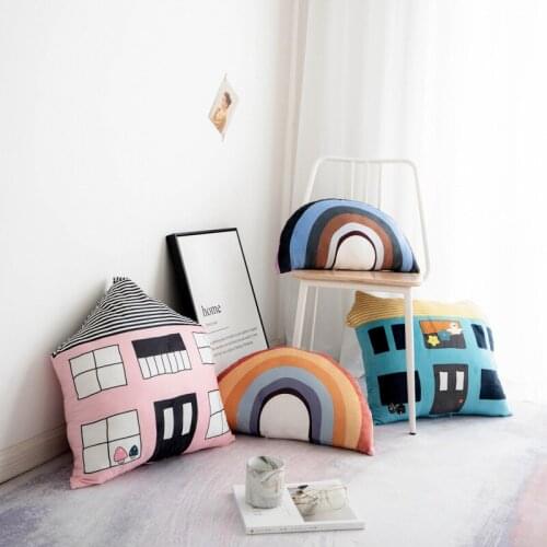 House Rainbow Pillow Velvet Back Neck Rest Support Cute Chair Padding Office Soft Nordic Baby Kids Bed Room Nursery Decoration