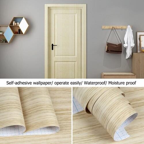 Self Adhesive Wood Grain Wall Paper Kitchen PVC Wallpaper Furniture Countertop Stickers Floor Door Waterproof Paper for Bedroom