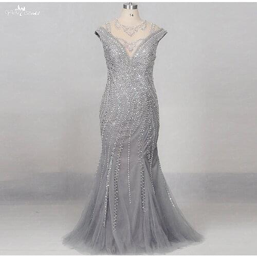 RSE799 Yiaibridal Gray Gown Luxury Sexy Silver Vestido De Festa Plus Size Handmade Mermaid Evening Dresses With Crystals