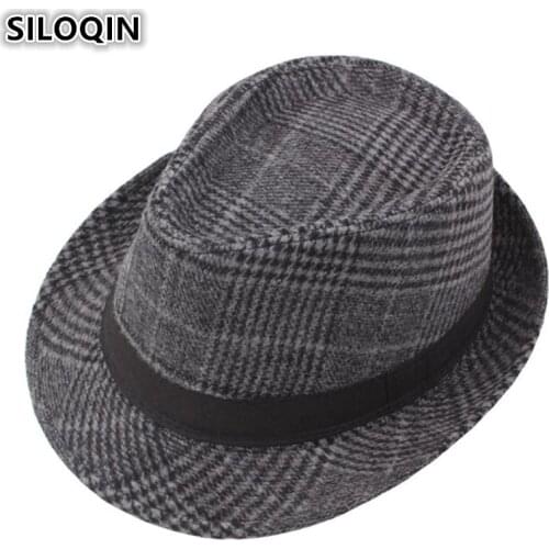 SILOQIN Classic Retro Adult Mens Fedoras Woolen Hat New Winter Middle-aged Dads Brands Vintage Jazz Hats For Men Snapback Cap