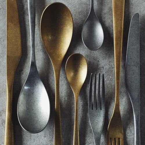 4PCS/set Retro Cutlery Dinner Sets Old Tableware 304 Stainless Steel Gold Fork Spoon Knife Set Flatware Dinnerware Restaurant