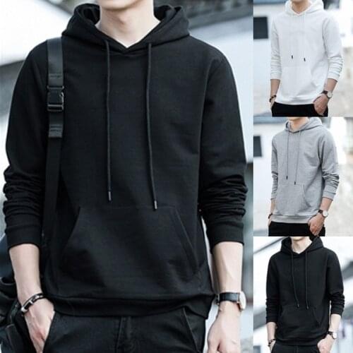 Men Solid Hoodies Autumn Casual Hooded Hip Hop Sports Sweatshirts Streetwear Long Sleeve Plus Size Warm Fleece Male Pullover