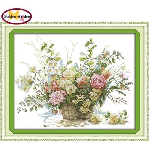 GG The Rose Flower Basket Cross Stitch Arts Designs Cross Stitch Embroidery Needlework Sets Cross Stitch Patterns for Home Decor