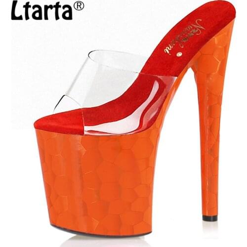 Ltarta 20CM Orange Sandals Female Sense Pole Dance High Heels Nightclub Model Catwalk Platform Shoes For Women LYP